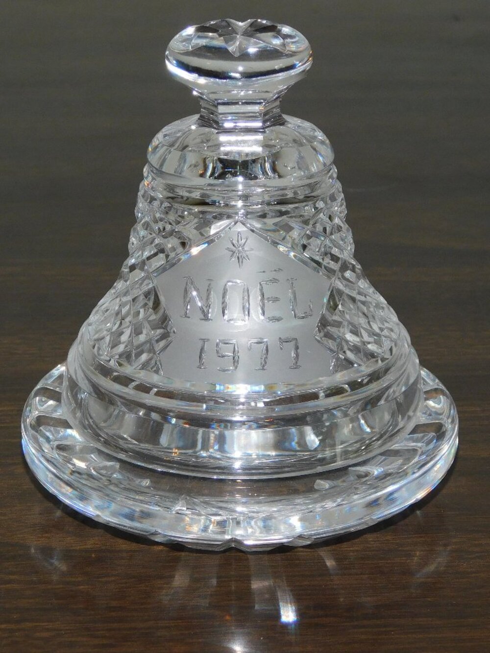 Vintage 1977 Waterford Crystal Holiday NOEL Bell with Crystal Rimmed Base